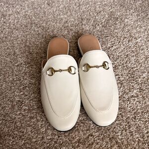 Women's White Princeton Mule Slides with Gold Detail - Brand New!!